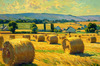 Impressionistic Landscape Art of Hayfield with Haystacks and Laborers