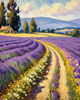 Impressionistic Art Print of a Winding Path through Lavender Fields with Buzzing Bees