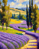 Impressionistic Art Print of a Winding Path through Lavender Fields with Buzzing Bees