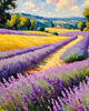 Impressionistic Art Print of a Winding Path through Lavender Fields with Buzzing Bees