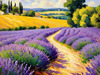 Impressionistic Art Print of a Winding Path through Lavender Fields with Buzzing Bees