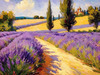 Impressionistic Art Print of a Winding Path through Lavender Fields with Buzzing Bees