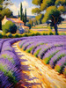 Impressionistic Art Print of a Winding Path through Lavender Fields with Buzzing Bees