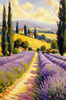 Impressionistic Art Print of a Winding Path through Lavender Fields with Buzzing Bees