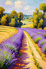 Impressionistic Art Print of a Winding Path through Lavender Fields with Buzzing Bees