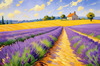 Impressionistic Art Print of a Winding Path through Lavender Fields with Buzzing Bees