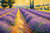 Impressionistic Art Print of a Winding Path through Lavender Fields with Buzzing Bees