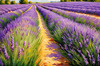 Impressionistic Art Print of a Winding Path through Lavender Fields with Buzzing Bees