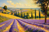 Impressionistic Art Print of a Winding Path through Lavender Fields with Buzzing Bees