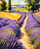 Impressionistic Art Print of a Winding Path through Lavender Fields with Buzzing Bees