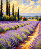 Impressionistic Art Print of a Winding Path through Lavender Fields with Buzzing Bees