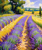 Impressionistic Art Print of a Winding Path through Lavender Fields with Buzzing Bees
