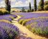 Impressionistic Art Print of a Winding Path through Lavender Fields with Buzzing Bees