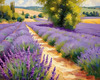 Impressionistic Art Print of a Winding Path through Lavender Fields with Buzzing Bees