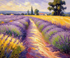Impressionistic Art Print of a Winding Path through Lavender Fields with Buzzing Bees