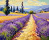 Impressionistic Art Print of a Winding Path through Lavender Fields with Buzzing Bees