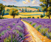 Impressionistic Art Print of a Winding Path through Lavender Fields with Buzzing Bees
