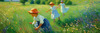 Impressionistic Landscape with Children Playing in Rural Countryside Meadow