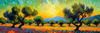 Impressionistic Art Print of Olive Groves in Countryside with Luminous Sky