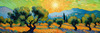 Impressionistic Art Print of Olive Groves in Countryside with Luminous Sky