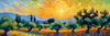 Impressionistic Art Print of Olive Groves in Countryside with Luminous Sky