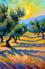 Impressionistic Art Print of Olive Groves in Countryside with Luminous Sky