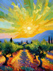 Impressionistic Art Print of Olive Groves in Countryside with Luminous Sky