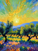 Impressionistic Art Print of Olive Groves in Countryside with Luminous Sky