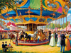 Printable Impressionistic Landscape of Rural Countryside Fair with Carousel