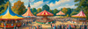 Printable Impressionistic Landscape of Rural Countryside Fair with Carousel