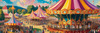 Printable Impressionistic Landscape of Rural Countryside Fair with Carousel