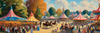 Printable Impressionistic Landscape of Rural Countryside Fair with Carousel