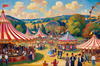 Printable Impressionistic Landscape of Rural Countryside Fair with Carousel