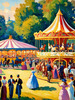 Printable Impressionistic Landscape of Rural Countryside Fair with Carousel