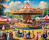 Printable Impressionistic Landscape of Rural Countryside Fair with Carousel