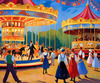 Printable Impressionistic Landscape of Rural Countryside Fair with Carousel