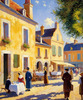 Impressionistic Landscape of a Rural Village Square in Bright Sunlight