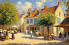 Impressionistic Landscape of a Rural Village Square in Bright Sunlight