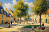 Impressionistic Landscape of a Rural Village Square in Bright Sunlight