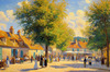 Impressionistic Landscape of a Rural Village Square in Bright Sunlight