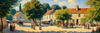 Impressionistic Landscape of a Rural Village Square in Bright Sunlight