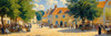 Impressionistic Landscape of a Rural Village Square in Bright Sunlight