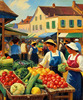 Impressionistic Landscape of a Rural Market with Colorful Stalls Printable Art