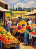 Impressionistic Landscape of a Rural Market with Colorful Stalls Printable Art
