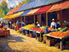 Impressionistic Landscape of a Rural Market with Colorful Stalls Printable Art