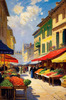 Impressionistic Landscape of a Rural Market with Colorful Stalls Printable Art