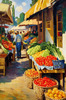 Impressionistic Landscape of a Rural Market with Colorful Stalls Printable Art