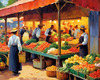 Impressionistic Landscape of a Rural Market with Colorful Stalls Printable Art