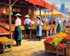 Impressionistic Landscape of a Rural Market with Colorful Stalls Printable Art