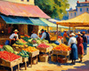 Impressionistic Landscape of a Rural Market with Colorful Stalls Printable Art
